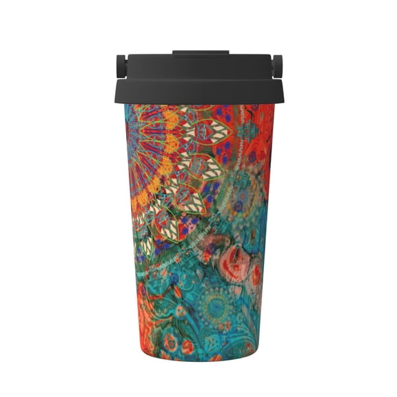 Logiee Mandala Colorful Print Stainless Steel Coffee Tumbler, Travel Coffee Mug, Insulated Coffee Mug with Lid, Spill Proof Coffee Cup, Portable Thermal Mug