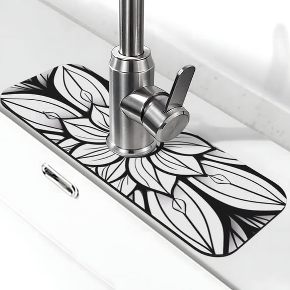 Logiee Mandala Floral Line Art Print Kitchen Sink Splash Guard Faucet Mat for Splash Guard Behind Faucet Drip Catcher for Kitchen,Bathroom,Sink Mat,Dish Drying Mat,Bathroom-15" X 5.5"