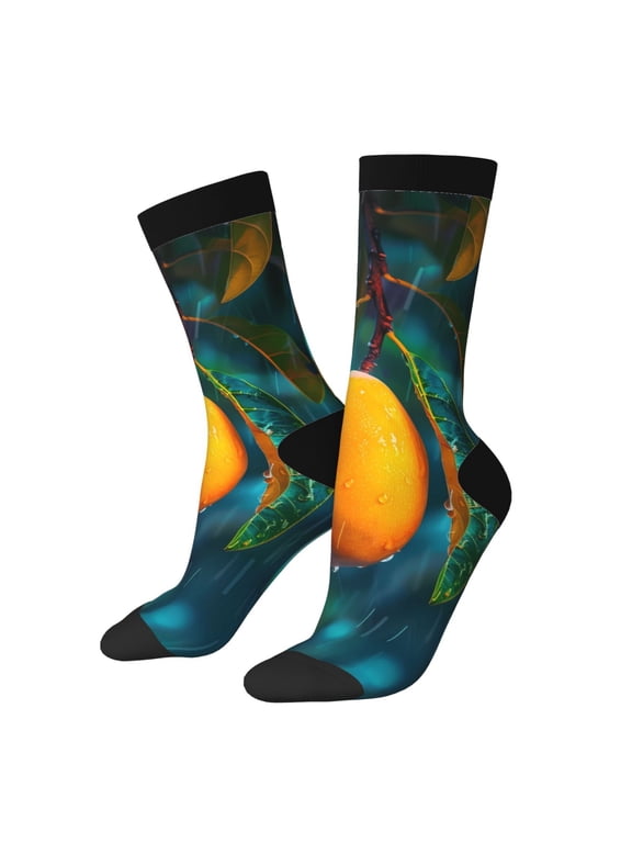 Mango In The Rain Print Adult Socks for Men & Women,Calf Socks, Ankle Socks,Boots Socks,Breathable Casual Sock,Unisex Crew Socks