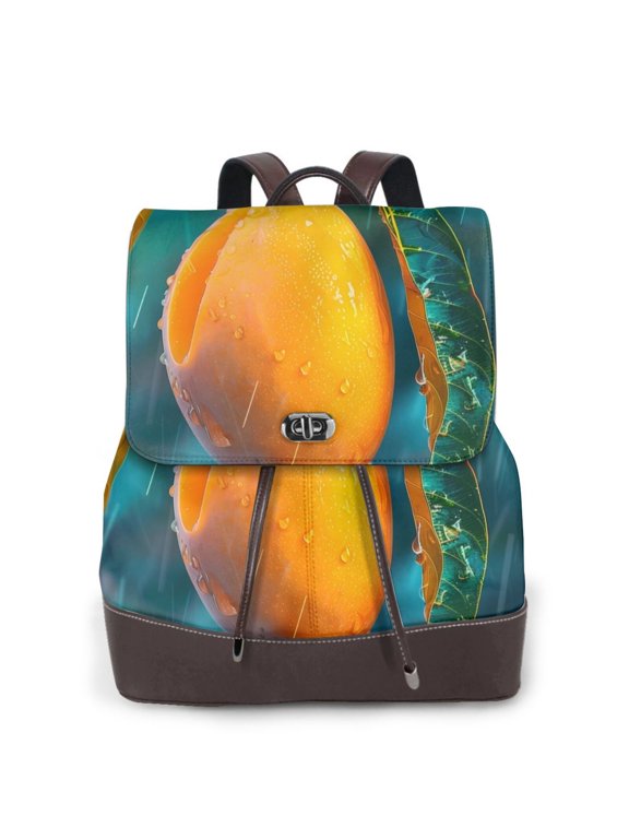 Logiee Mango In The Rain Print Backpack Purse for Women,Fashion Leather Backpack Purse,Women's Leather Backpack for Work College Travel