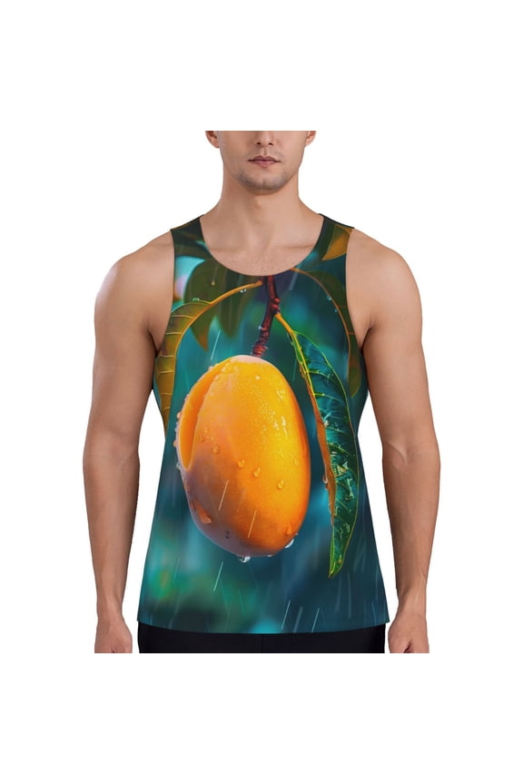 Mango In The Rain Print Men's Workout Tank Top,Quick Dry Workout Tank Top,Gym Muscle Tee,Fitness Bodybuilding Sleeveless T Shirt-XX-Large