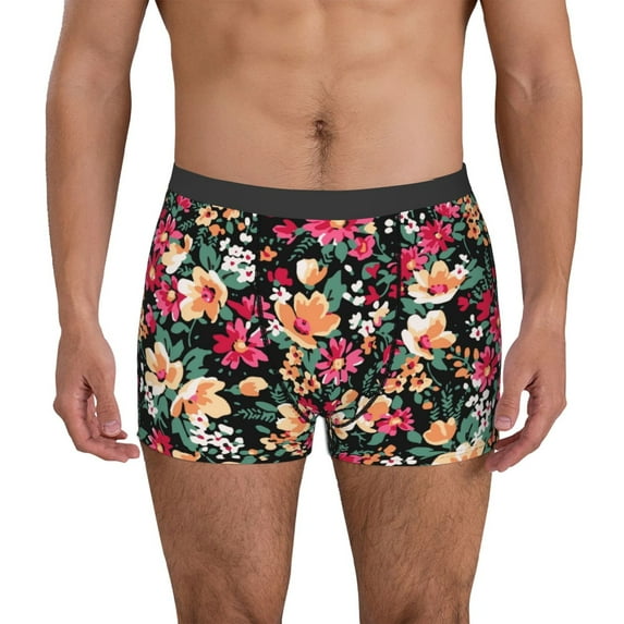 Logiee Many Kind Of Flowers Print Mens Boxer Briefs,Boxer Briefs for Men,Breathable Stretch Underwear,Boys Boxer Briefs-Small