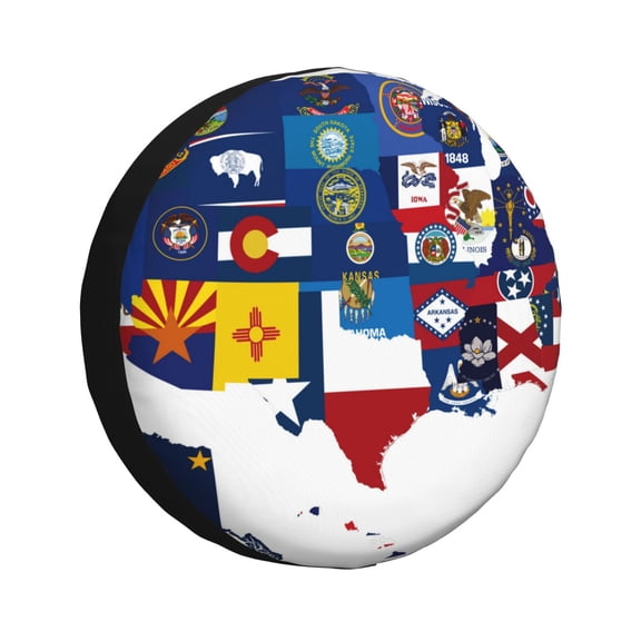 Logiee The Map Of United States Print Spare Tire Cover, Universal Wheel Protectors,Waterproof Dust-Proof UV Sun Wheel Tire Cover,Fit for SUV, RV, Travel Trailer, Truck-14 inch