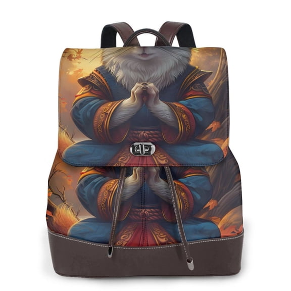 Logiee Maple Leaf Meditating Squirrel Print Backpack Purse for Women,Fashion Leather Backpack Purse,Women's Leather Backpack for Work College Travel