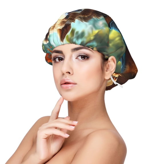 Logiee Maple Meditating Bear Print Silk Bonnet Satin Bonnet for Sleeping Women and Men,Double Layer Hair Bonnet for Curly Braids Hair