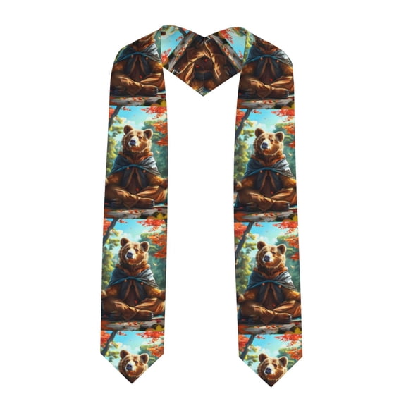 Logiee Maple Meditating Bear Print Unisex Adult Graduation Stole Shawl 72" Long for Academic Commencements Shawl-Sharp Corner