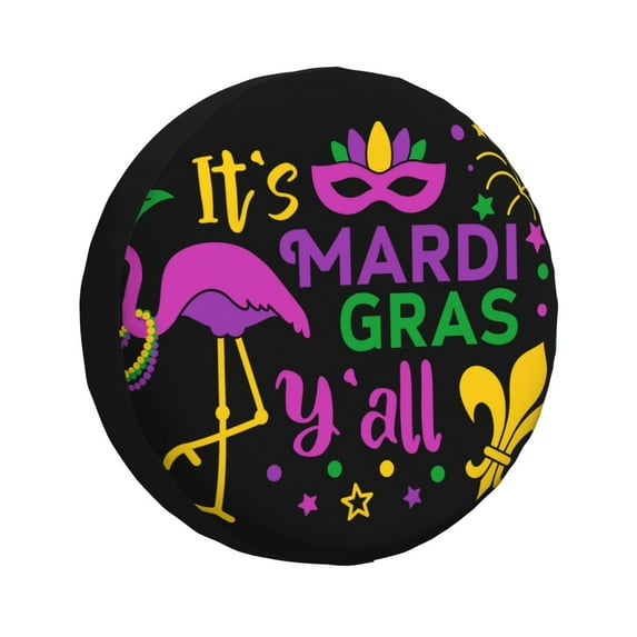 Logiee Mardi Gras with Flamingo Print Spare Tire Cover, Universal Wheel Protectors,Waterproof Dust-Proof UV Sun Wheel Tire Cover,Fit for SUV, RV, Travel Trailer, Truck-15 inch