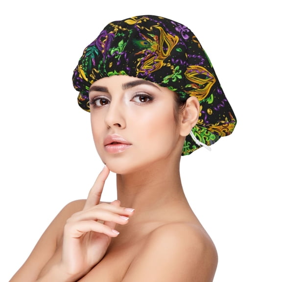 Logiee Mardi Gras Surface Print Silk Bonnet Satin Bonnet for Sleeping Women and Men,Double Layer Hair Bonnet for Curly Braids Hair