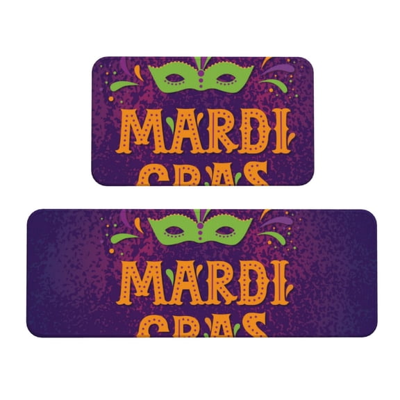Logiee Mardi Gras2 Print Kitchen Mats for Floor Sets of 2,Waterproof Kitchen Rugs,Non Slip Comfort Standing Mat Rug for Home,Runner,Sink,Office,Laundry