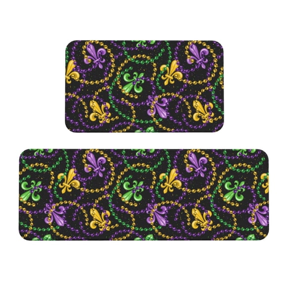 Logiee Mardi Gras6 Print Kitchen Mats for Floor Sets of 2,Waterproof Kitchen Rugs,Non Slip Comfort Standing Mat Rug for Home,Runner,Sink,Office,Laundry