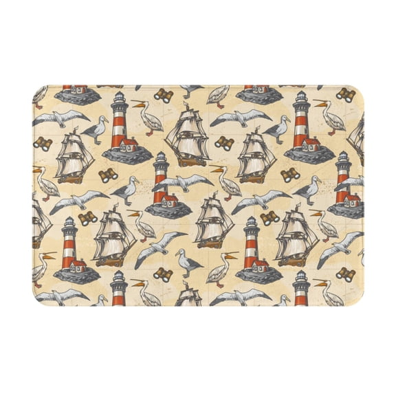 Logiee Marine Birds And Coastal Lighthouse Print Welcome Mats for Entryway,Door Mat for Front Door,Entry Mat,Doormat for Garden, Garage, Patio, Home, Porch Decor