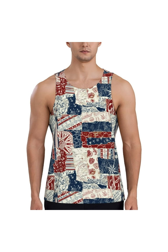 Marine Sailing Print Men's Workout Tank Top,Quick Dry Workout Tank Top,Gym Muscle Tee,Fitness Bodybuilding Sleeveless T Shirt-Small