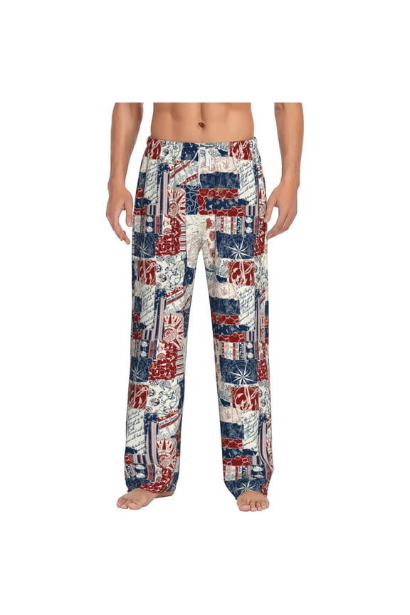 Marine Sailing Print Pajama Pants for Men,Men’s Pajama Bottoms,Mens PJ Pants with Pockets & Button Fly-Large