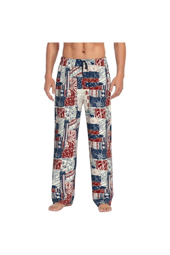 Marine Sailing Print Pajama Pants for Men,Men’s Pajama Bottoms,Mens PJ Pants with Pockets & Button Fly-Medium