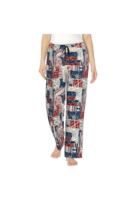 Marine Sailing Print Women Pajama Pants,Comfy Pj Bottom with Pockets & Drawstring,Stretch Casual Sleepwear-Medium