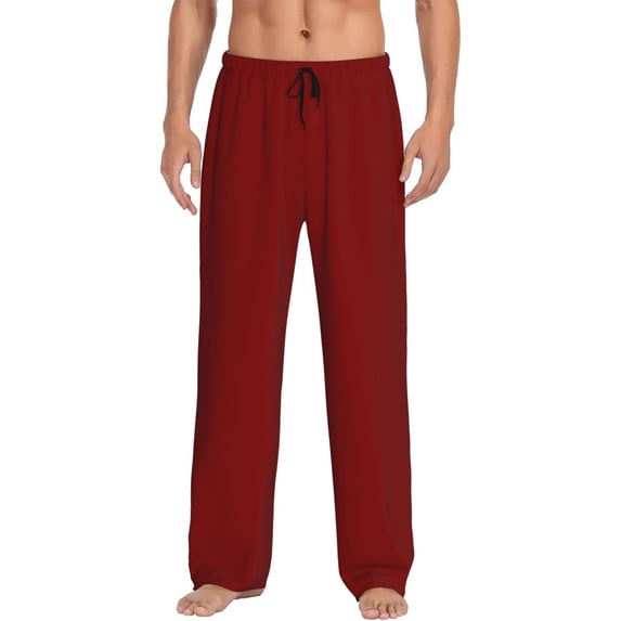Logiee Maroon Print Pajama Pants for Men,Men’s Pajama Bottoms,Mens PJ Pants with Pockets & Button Fly-X-Large