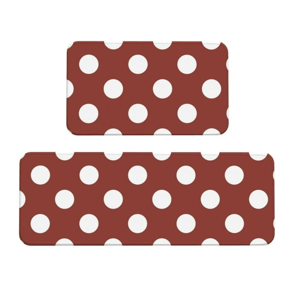 Logiee Maroon And White Polka Dot Print Kitchen Mats for Floor Sets of 2,Waterproof Kitchen Rugs,Non Slip Comfort Standing Mat Rug for Home,Runner,Sink,Office,Laundry