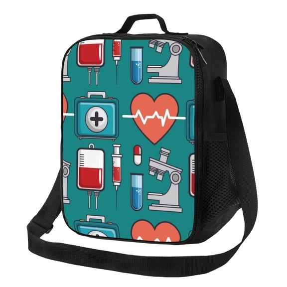 Logiee Medical Elements Print Insulated Lunch Bag for Women/Men, Reusable Lunch Box for Office Work School Picnic Beach,Leakproof Freezable Cooler Bag with Shoulder Strap