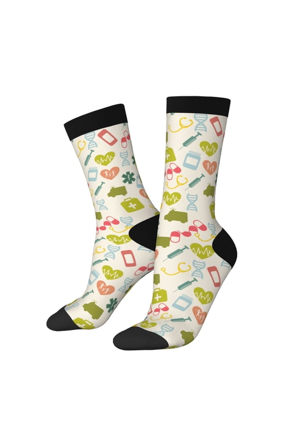 Medical Icons Print Adult Socks for Men & Women,Calf Socks, Ankle Socks,Boots Socks,Breathable Casual Sock,Unisex Crew Socks