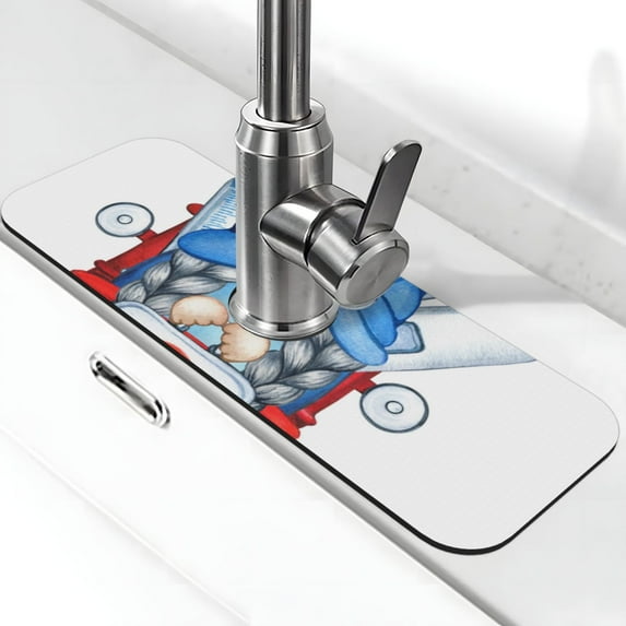 Logiee Medicine Gnome Truck Red Print Kitchen Sink Splash Guard Faucet Mat for Splash Guard Behind Faucet Drip Catcher for Kitchen,Bathroom,Sink Mat,Dish Drying Mat,Bathroom-15" X 5.5"