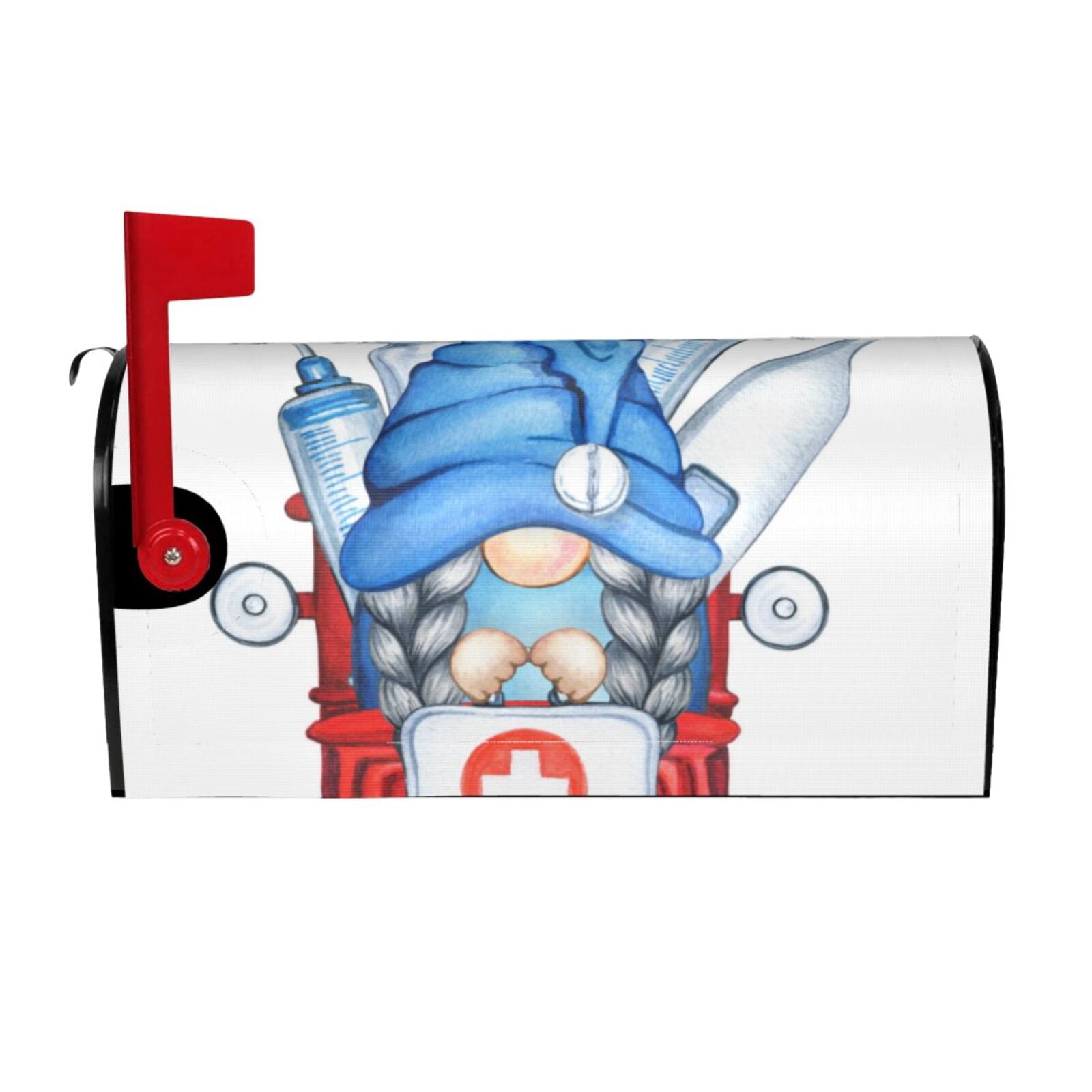 Logiee Medicine Gnome Truck Red Print Post Letter Box Wrap Decor, Mailbox Cover Suitable for Standard Mailbox and Large Size Mailbox,Outdoor Yard Decoration-25.5x21 in