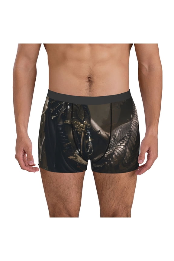 Medieval Knight And Dragon Print Mens Boxer Briefs,Boxer Briefs for Men,Breathable Stretch Underwear,Boys Boxer Briefs-X-Large