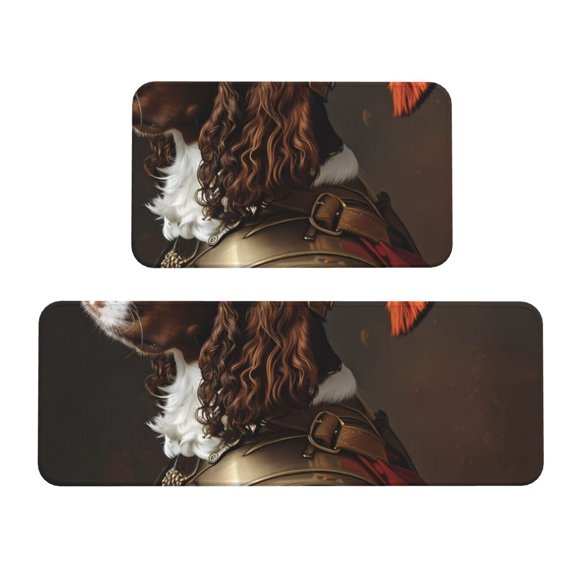 Logiee Medieval Knight Dog Print Kitchen Mats for Floor Sets of 2,Waterproof Kitchen Rugs,Non Slip Comfort Standing Mat Rug for Home,Runner,Sink,Office,Laundry