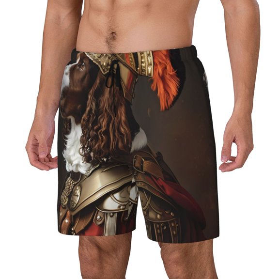 Logiee Medieval Knight Dog Print Men's Swim Trunk,Quick Dry Board Shorts ,Men's Swim Trunks with Compression Liner, Bathing Suits with Pockets-X-Large