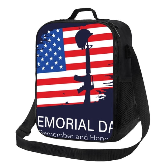 Logiee Memorial Day Print Insulated Lunch Bag for Women/Men, Reusable Lunch Box for Office Work School Picnic Beach,Leakproof Freezable Cooler Bag with Shoulder Strap