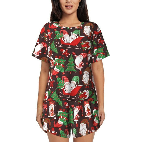 Logiee Merry Christmas1 Print Womens Pajamas Set,Short-Sleeve Pajama 2 Piece Sleepwear with Pockets-Medium