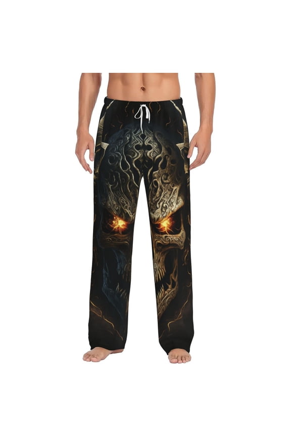 Metal Evil Skull Print Pajama Pants for Men,Men’s Pajama Bottoms,Mens PJ Pants with Pockets & Button Fly-3X-Large