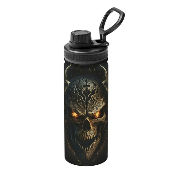 Logiee Metal Evil Skull Print Water Bottle,18oz Sports Insulated Kettle for Cycling Gym Basketball Outdoor, Suitable as a Present