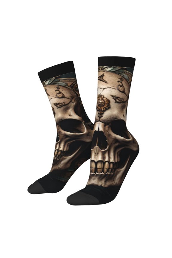 Metal Style Horned Skull Print Adult Socks for Men & Women,Calf Socks, Ankle Socks,Boots Socks,Breathable Casual Sock,Unisex Crew Socks