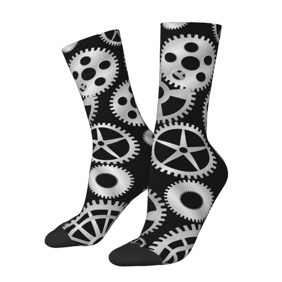 Logiee Metallic Gears Print Adult Socks for Men & Women,Calf Socks, Ankle Socks,Boots Socks,Breathable Casual Sock,Unisex Crew Socks