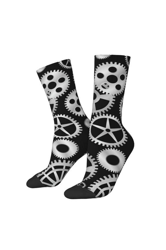Metallic Gears Print Adult Socks for Men & Women,Calf Socks, Ankle Socks,Boots Socks,Breathable Casual Sock,Unisex Crew Socks