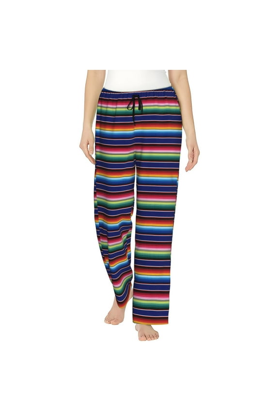 Mexican Blanket stripes Print Women Pajama Pants,Comfy Pj Bottom with Pockets & Drawstring,Stretch Casual Sleepwear-Medium