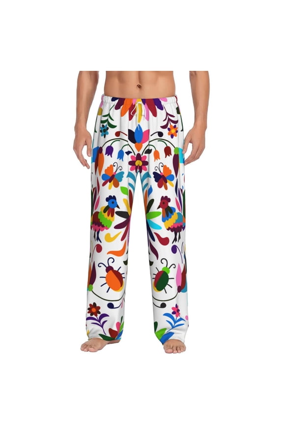 Mexican Bright Style Print Pajama Pants for Men,Men’s Pajama Bottoms,Mens PJ Pants with Pockets & Button Fly-Large
