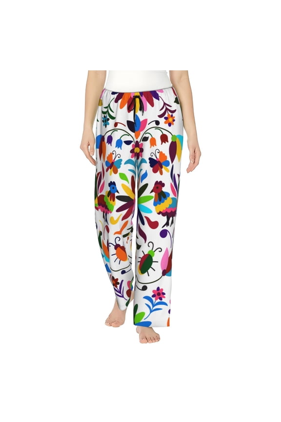 Mexican Bright Style Print Women Pajama Pants,Comfy Pj Bottom with Pockets & Drawstring,Stretch Casual Sleepwear-Medium