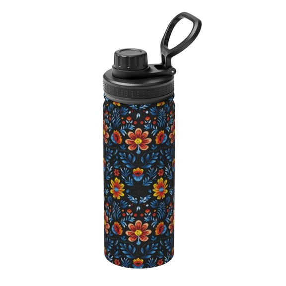 Logiee Mexican Flower Print Water Bottle,18oz Sports Insulated Kettle for Cycling Gym Basketball Outdoor, Suitable as a Present