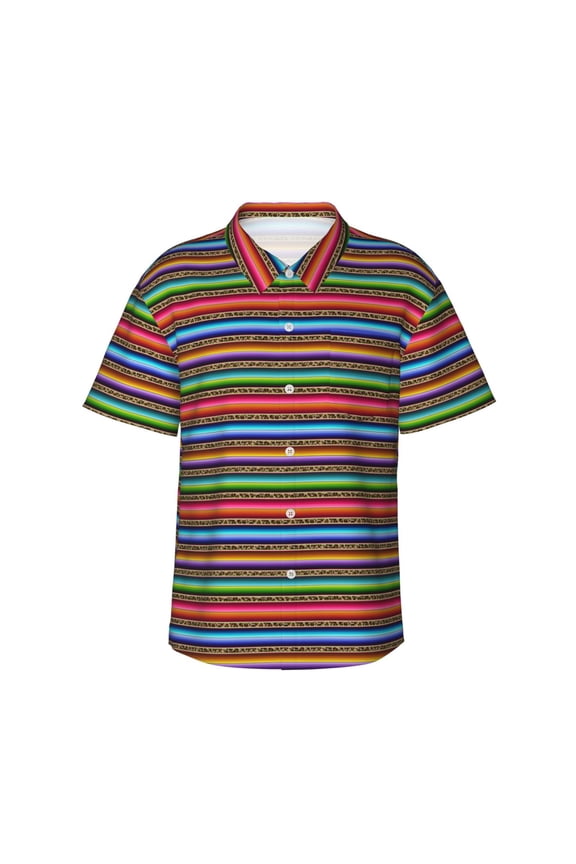 Mexican Leopard Serape Blanket Stripes Print Mens Hawaiian Shirts,Loose-Fit Short Sleeve Button Down Tropical Aloha Beach Shirt,Summer Vacation Wedding Tops,X-Large