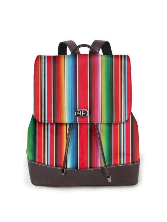 Logiee Mexican Serape Blanket Stripes Print Backpack Purse for Women,Fashion Leather Backpack Purse,Women's Leather Backpack for Work College Travel