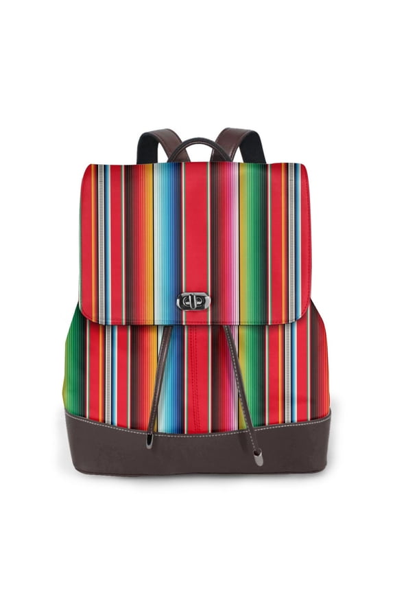 Logiee Mexican Serape Blanket Stripes Print Backpack Purse for Women,Fashion Leather Backpack Purse,Women's Leather Backpack for Work College Travel