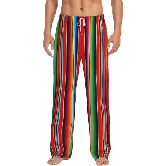 Logiee Mexican Serape Blanket Stripes Print Pajama Pants for Men,Men’s Pajama Bottoms,Mens PJ Pants with Pockets & Button Fly-Medium
