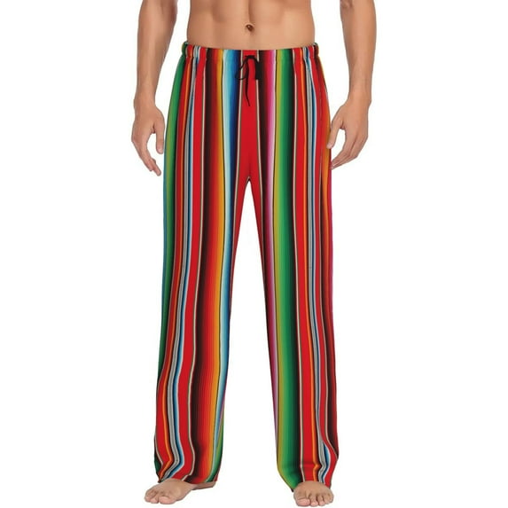 Logiee Mexican Serape Blanket Stripes Print Pajama Pants for Men,Men’s Pajama Bottoms,Mens PJ Pants with Pockets & Button Fly-Small