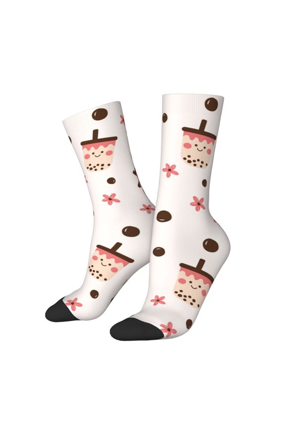 Milk Tea Print Adult Socks for Men & Women,Calf Socks, Ankle Socks,Boots Socks,Breathable Casual Sock,Unisex Crew Socks