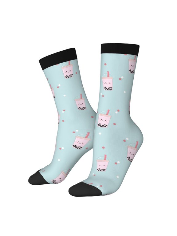 Milk Tea Print Adult Socks for Men & Women,Calf Socks, Ankle Socks,Boots Socks,Breathable Casual Sock,Unisex Crew Socks