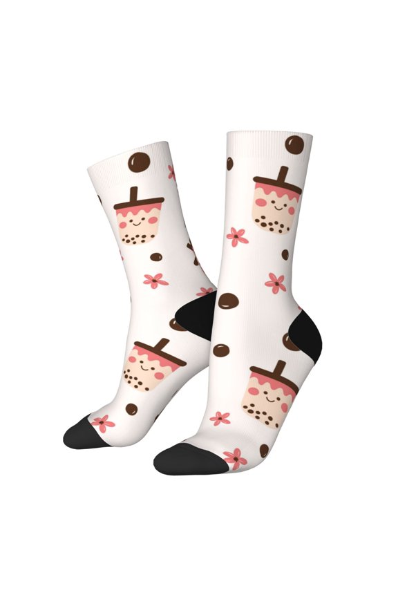 Milk Tea Print Adult Socks for Men & Women,Calf Socks, Ankle Socks,Boots Socks,Breathable Casual Sock,Unisex Crew Socks