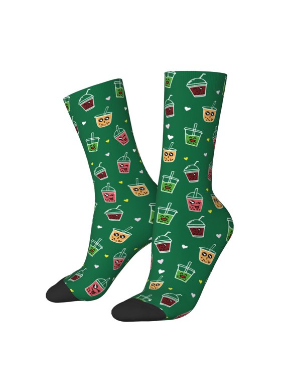 Milk Tea Print Adult Socks for Men & Women,Calf Socks, Ankle Socks,Boots Socks,Breathable Casual Sock,Unisex Crew Socks