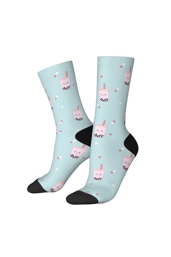 Milk Tea Print Adult Socks for Men & Women,Calf Socks, Ankle Socks,Boots Socks,Breathable Casual Sock,Unisex Crew Socks