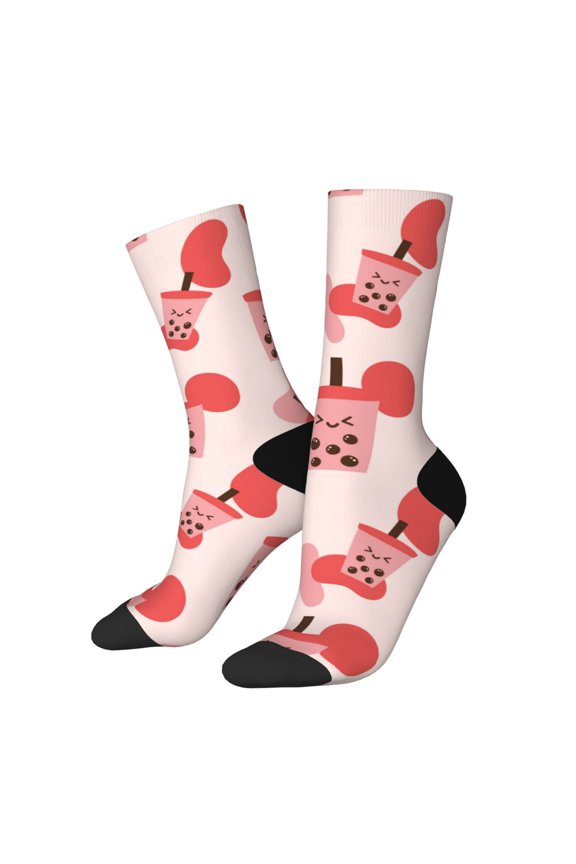 Milk Tea Print Adult Socks for Men & Women,Calf Socks, Ankle Socks,Boots Socks,Breathable Casual Sock,Unisex Crew Socks